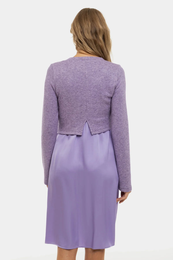 Rochie satinată cu pulover pentru gravide și alăptare - lila