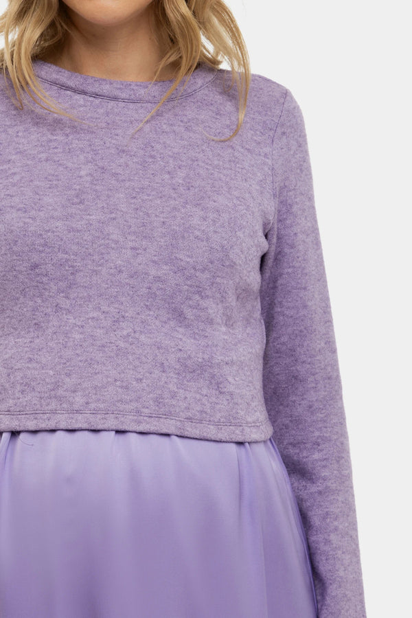 Rochie satinată cu pulover pentru gravide și alăptare - lila
