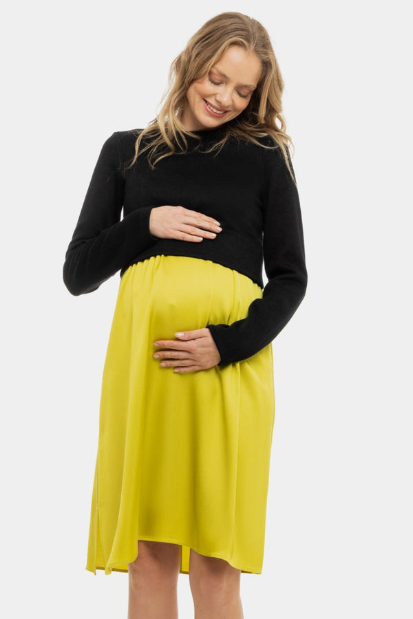 Rochie satinată cu pulover pentru gravide și alăptare - lămâie