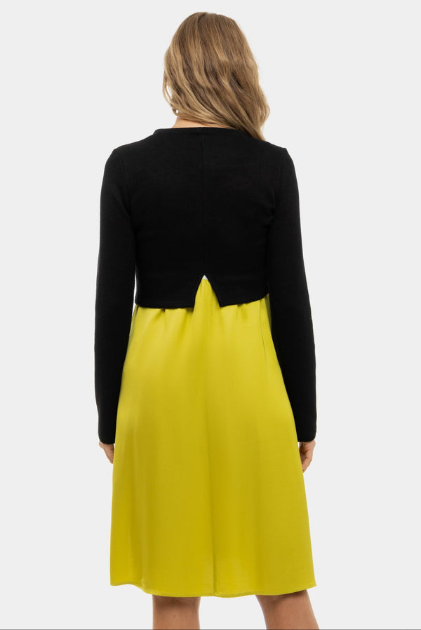 Rochie satinată cu pulover pentru gravide și alăptare - lămâie