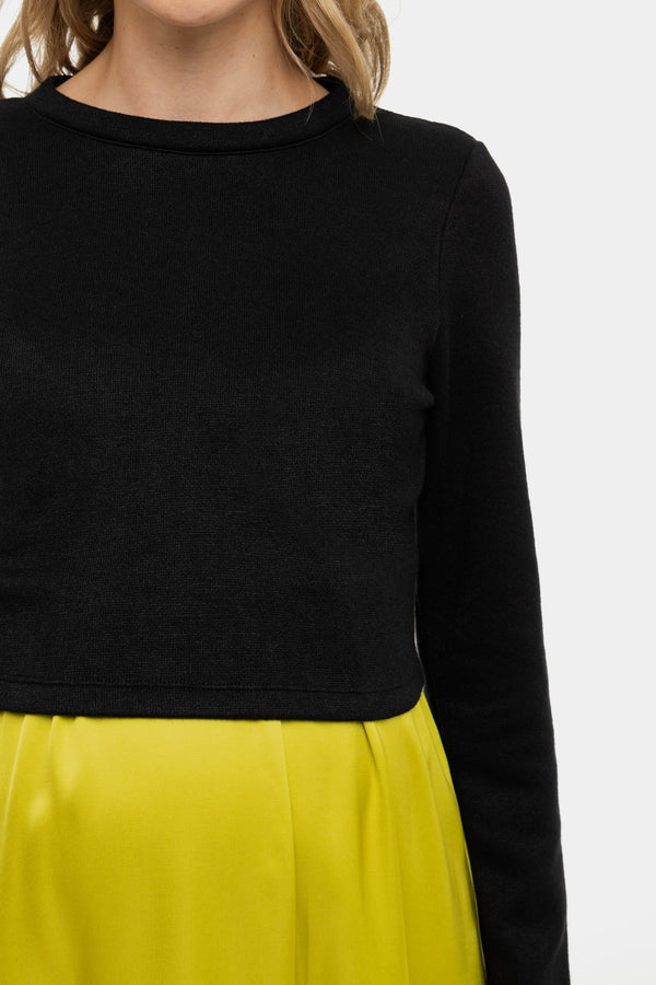 Rochie satinată cu pulover pentru gravide și alăptare - lămâie