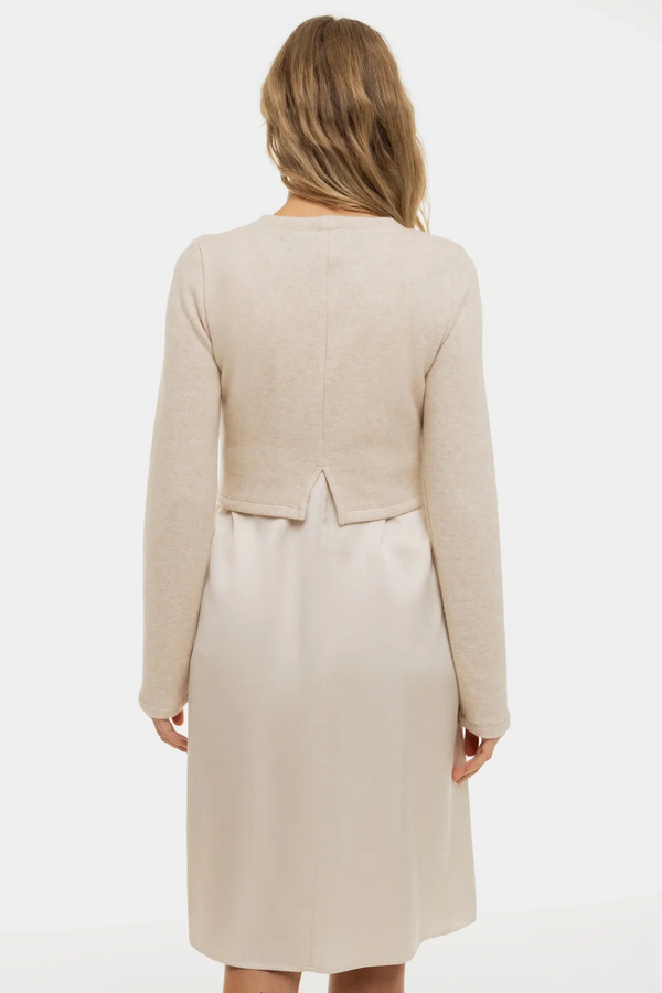 Rochie satinată cu pulover pentru gravide și alăptare - bej