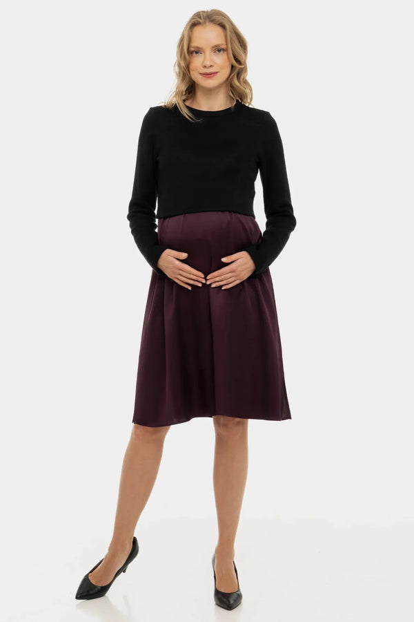 Rochie satinată cu pulover pentru gravide și alăptare - visiniu
