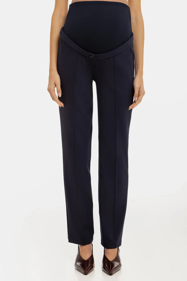 Pantalon elegant pentru gravide, din tricot – bleumarin
