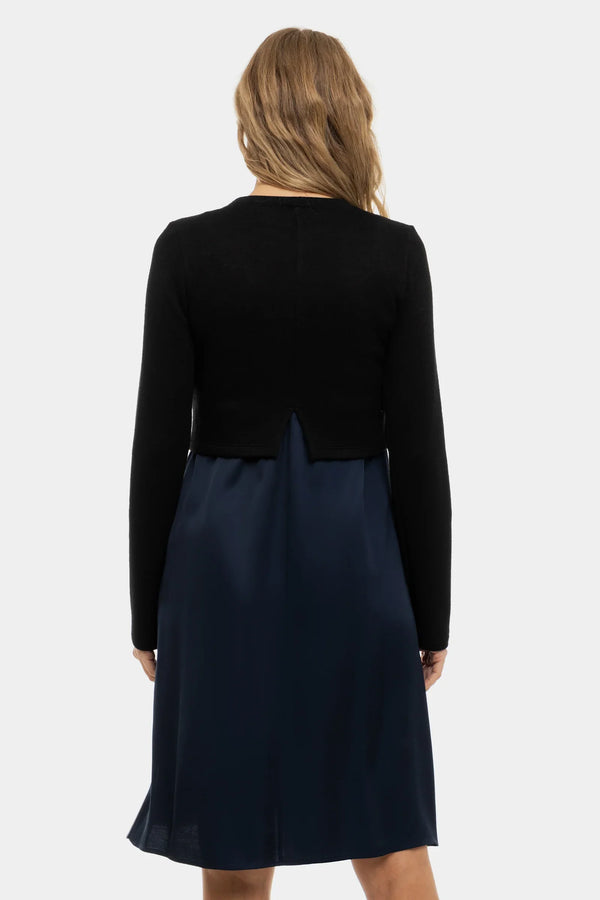 Rochie satinată cu pulover pentru gravide și alăptare - albastru închis