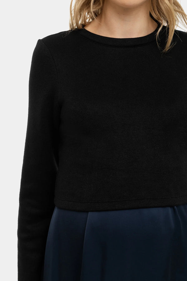 Rochie satinată cu pulover pentru gravide și alăptare - albastru închis