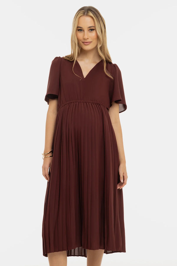Rochie plisată de ocazie pentru gravide – maro