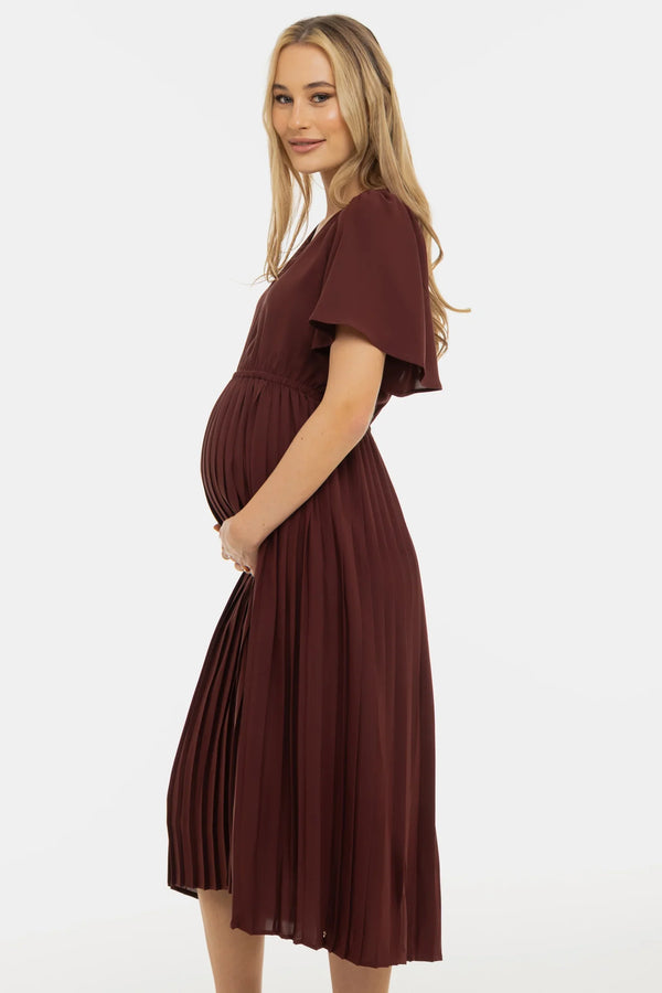 Rochie plisată de ocazie pentru gravide – maro