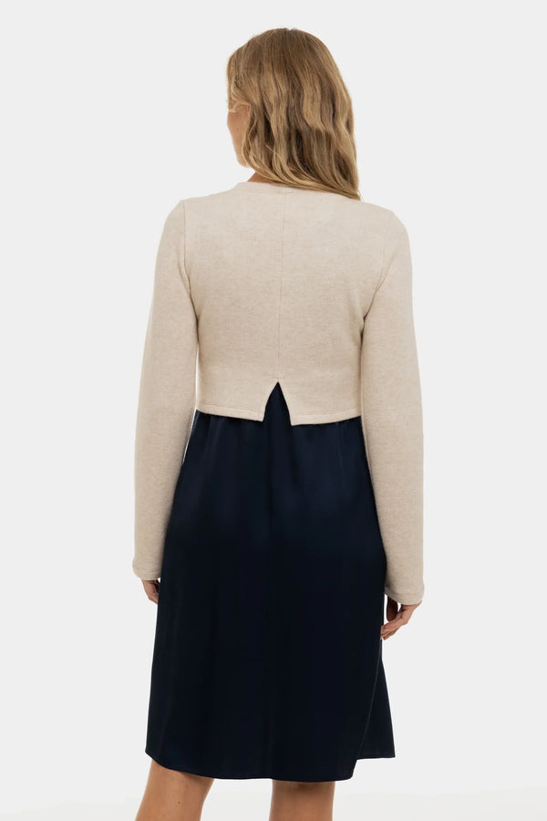 Rochie satinată cu pulover pentru gravide și alăptare - albastru închis