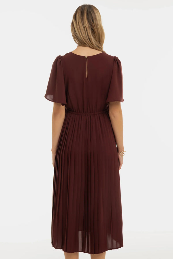 Rochie plisată de ocazie pentru gravide – maro