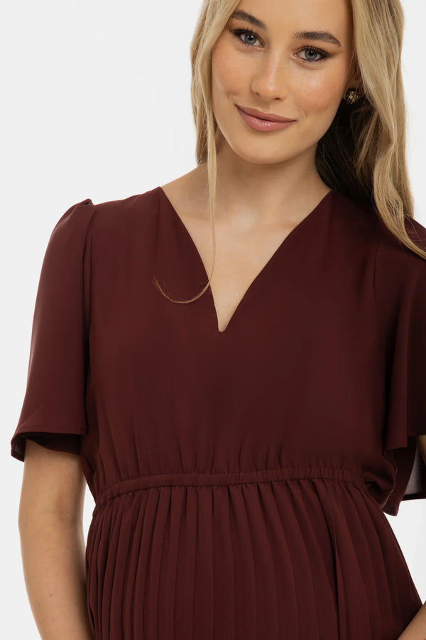 Rochie plisată de ocazie pentru gravide – maro