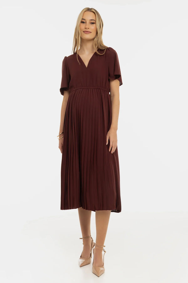 Rochie plisată de ocazie pentru gravide – maro