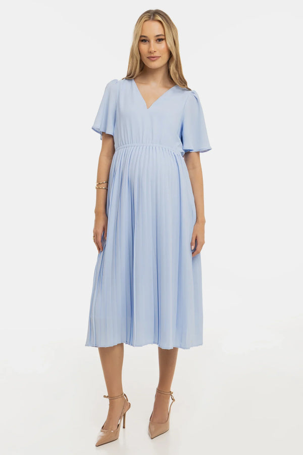 Rochie plisată de ocazie pentru gravide – albastru deschis