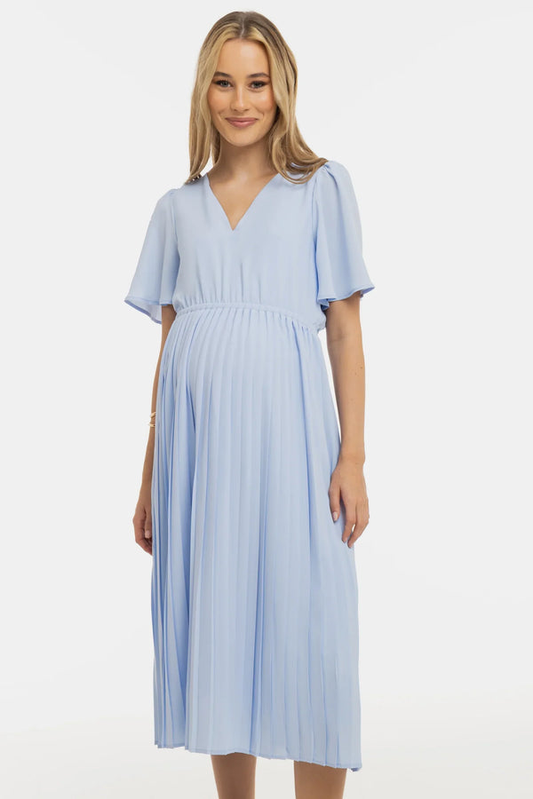 Rochie plisată de ocazie pentru gravide – albastru deschis