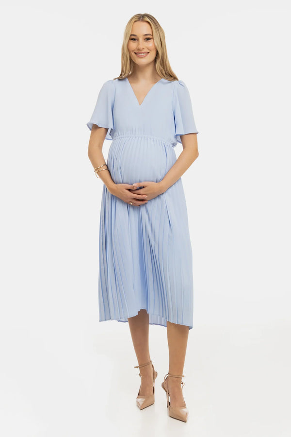 Rochie plisată de ocazie pentru gravide – albastru deschis
