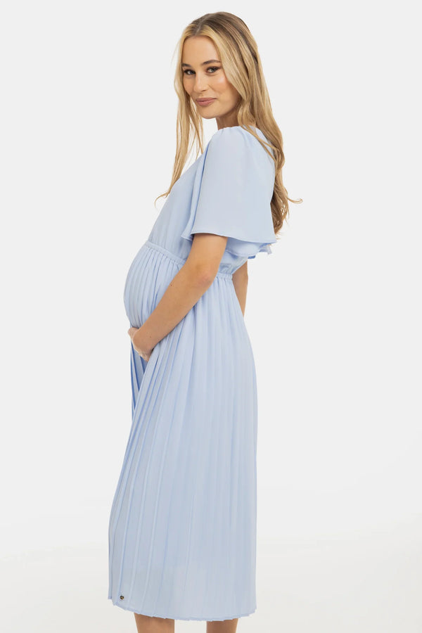Rochie plisată de ocazie pentru gravide – albastru deschis
