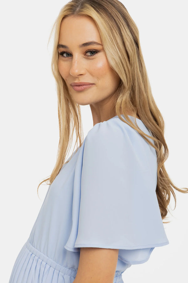 Rochie plisată de ocazie pentru gravide – albastru deschis