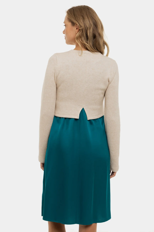 Rochie satinată cu pulover pentru gravide și alăptare - turcoaz