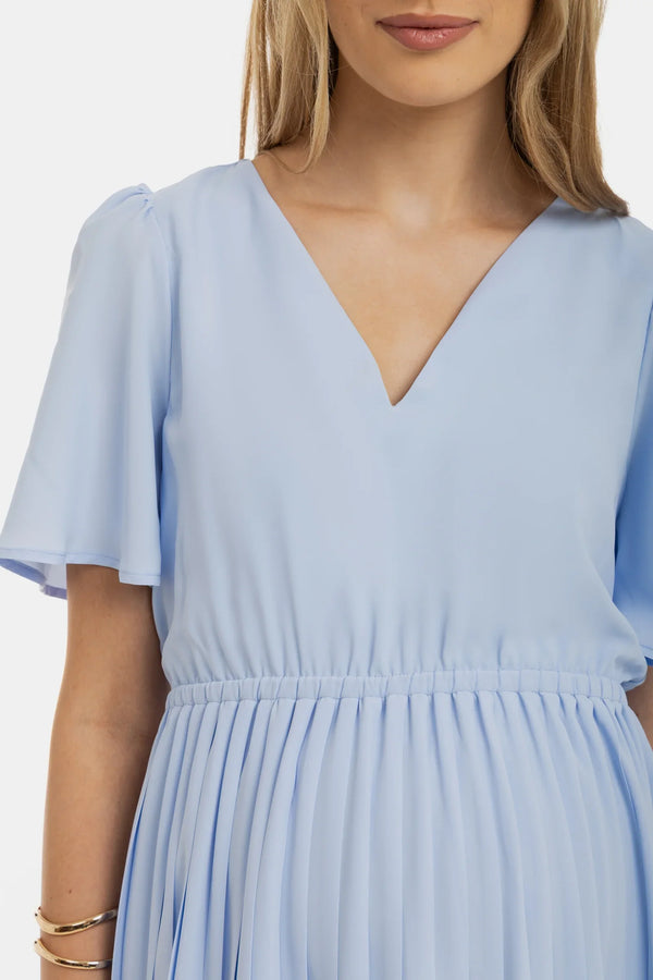 Rochie plisată de ocazie pentru gravide – albastru deschis