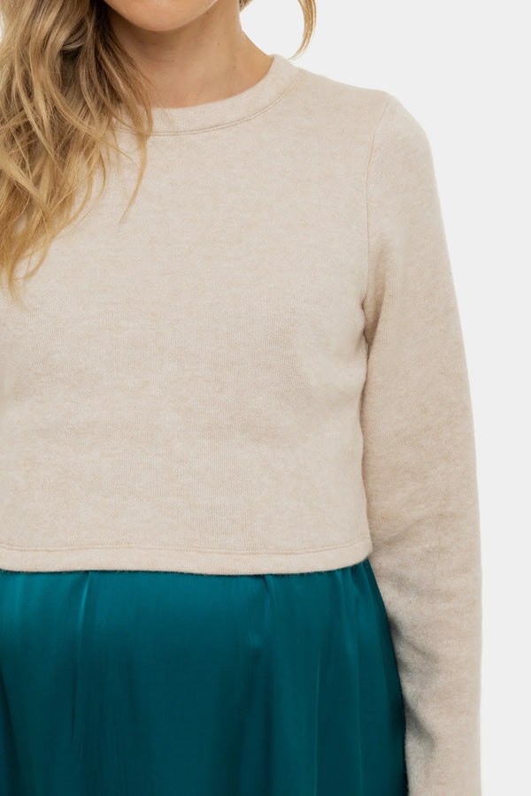 Rochie satinată cu pulover pentru gravide și alăptare - turcoaz