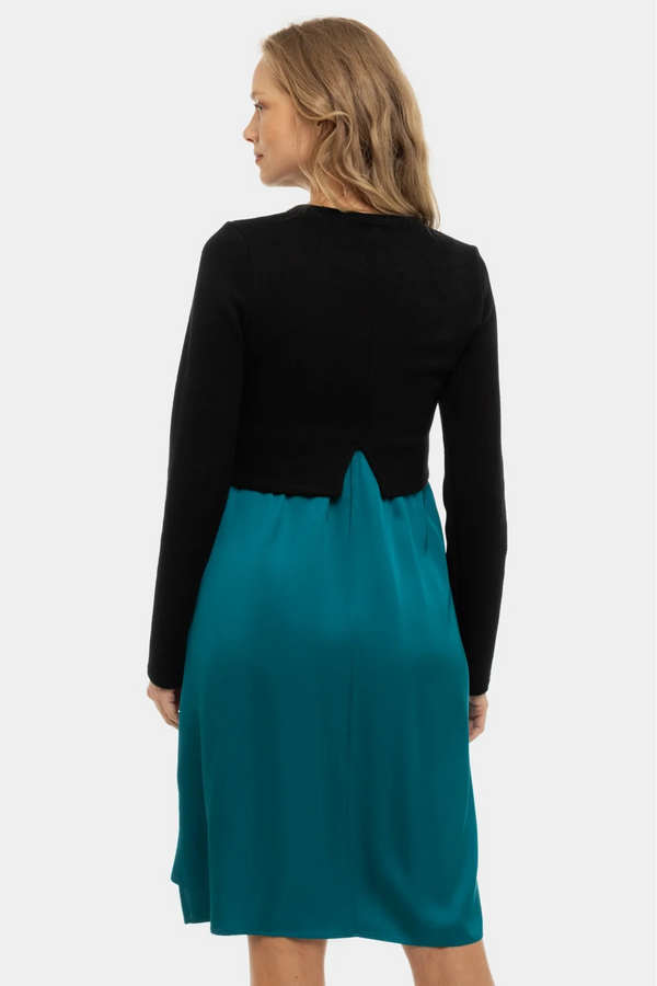 Rochie satinată cu pulover pentru gravide și alăptare - turcoaz