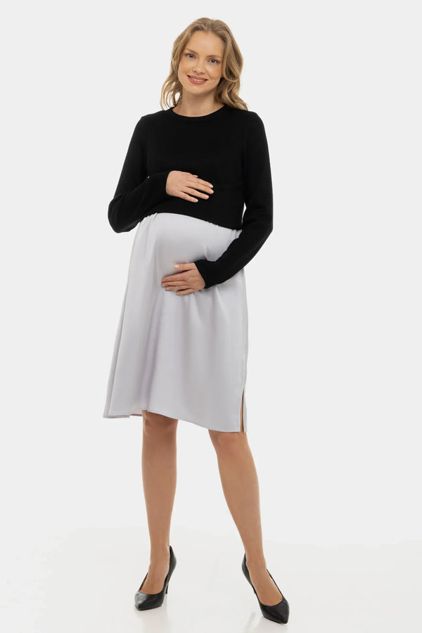 Rochie din satin cu pulover pentru gravide și alăptare - argintie