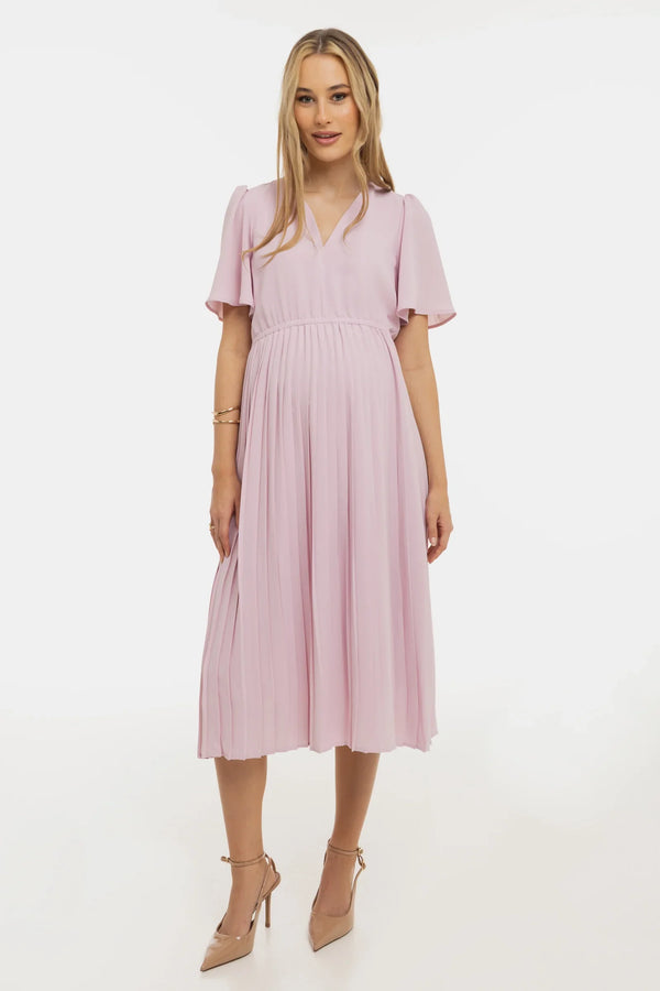 Rochie plisată de ocazie pentru gravide – roz deschis