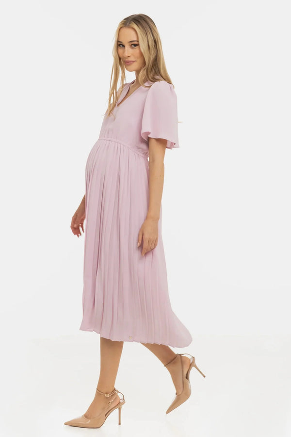 Rochie plisată de ocazie pentru gravide – roz deschis