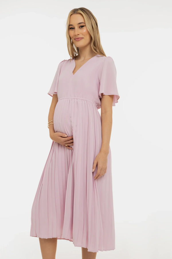 Rochie plisată de ocazie pentru gravide – roz deschis