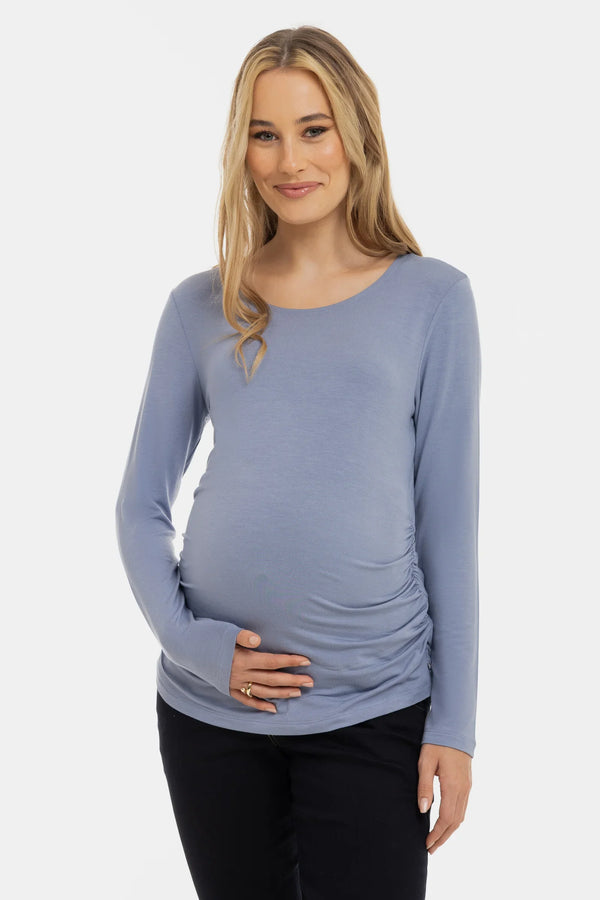 Bluză moale cu încrețituri pentru gravide din modal – albastru
