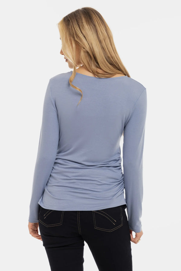 Bluză moale cu încrețituri pentru gravide din modal – albastru