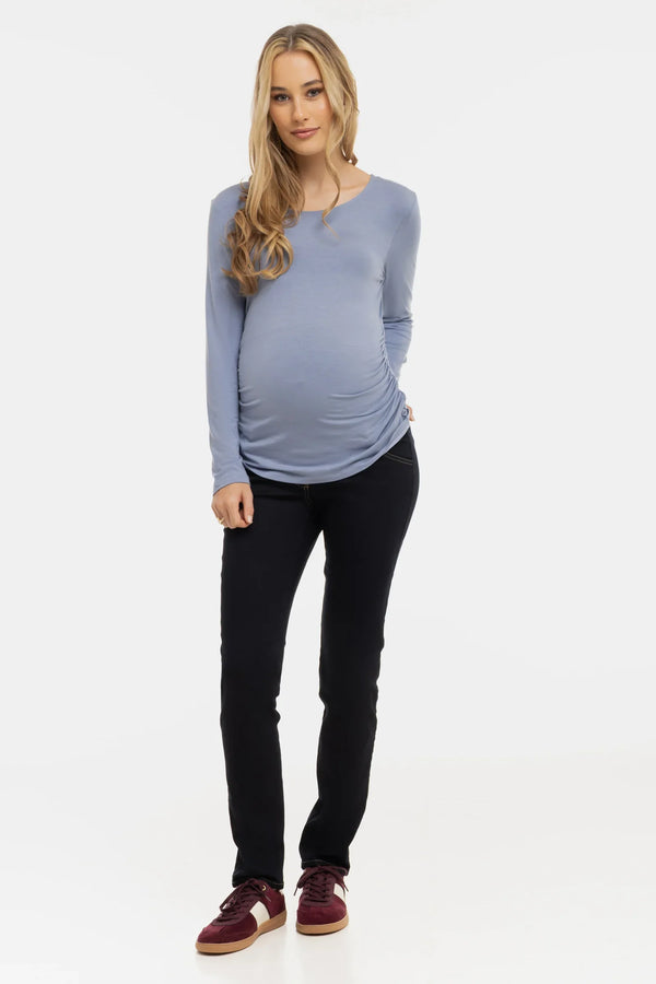 Bluză moale cu încrețituri pentru gravide din modal – albastru