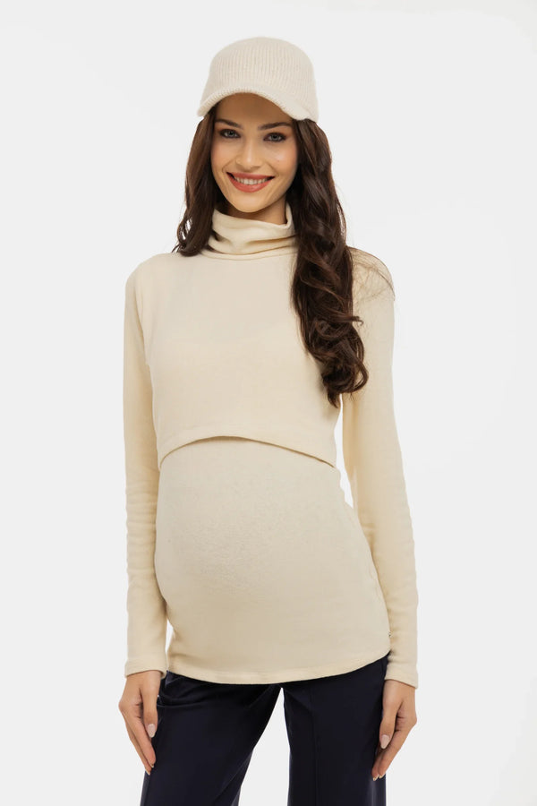 Pulover din bumbac pentru gravide și alăptare – ecru