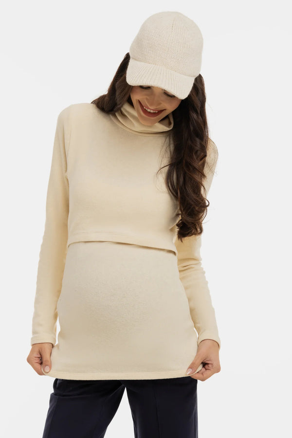 Pulover din bumbac pentru gravide și alăptare – ecru