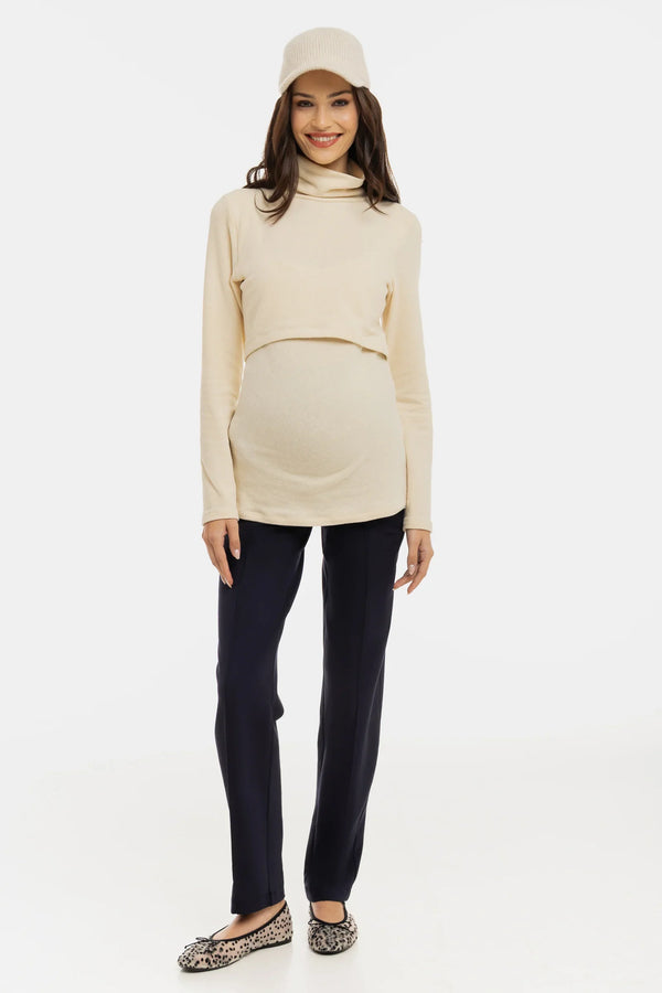 Pantalon elegant pentru gravide, din tricot – bleumarin