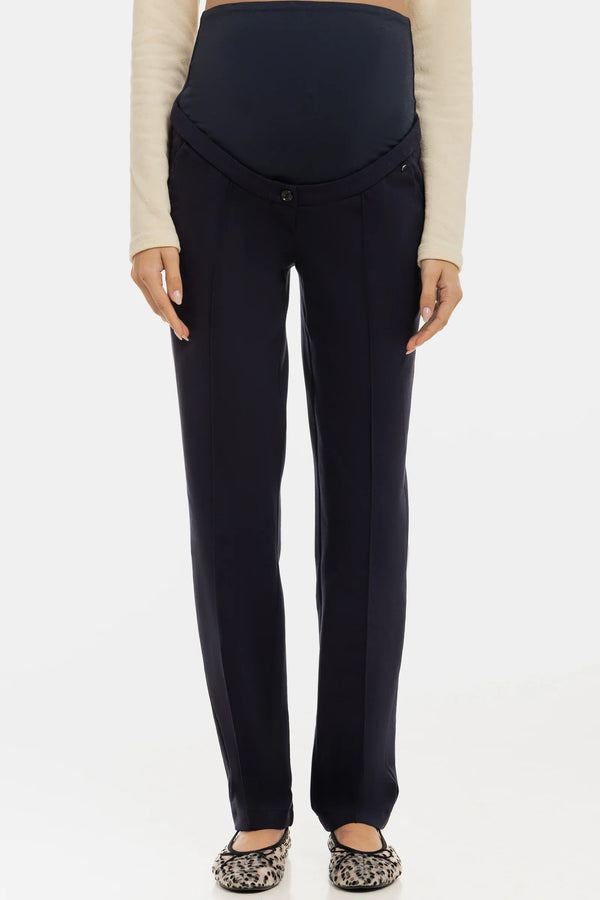 Pantalon elegant pentru gravide, din tricot – bleumarin