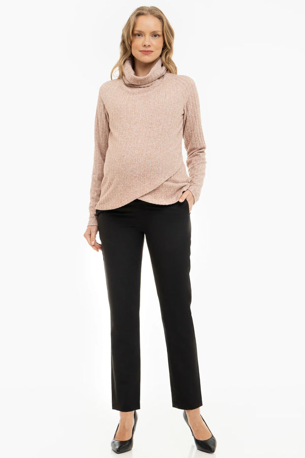 Pulover bej tricotat pentru gravide și alăptare