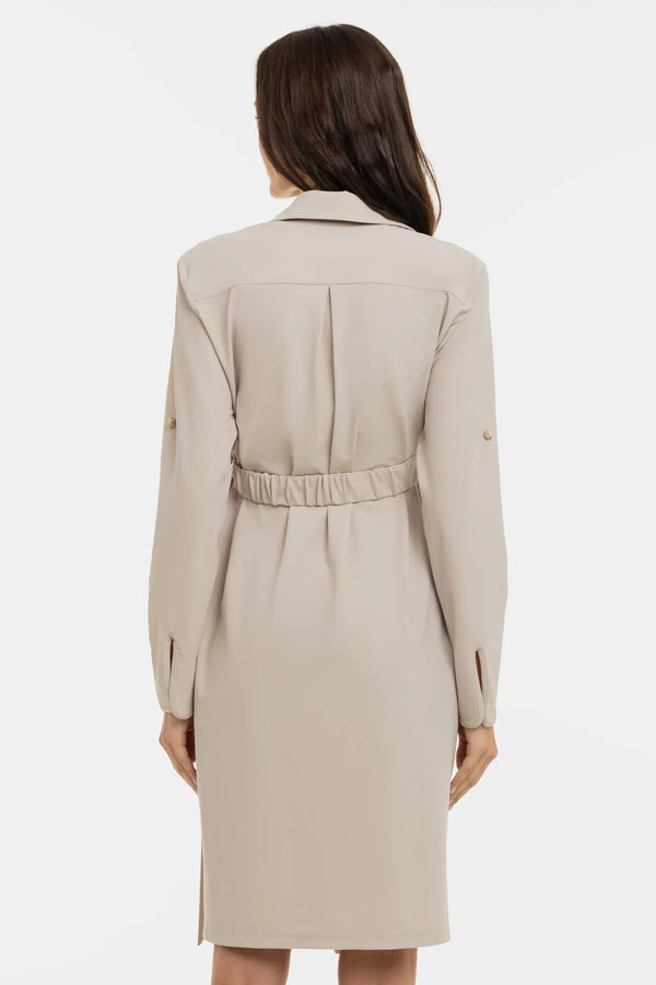 Rochie elastică cu guler pentru gravide și alăptare – bej