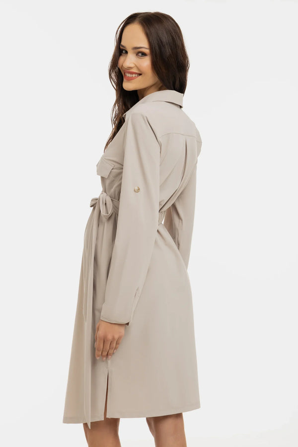 Rochie elastică cu guler pentru gravide și alăptare – bej