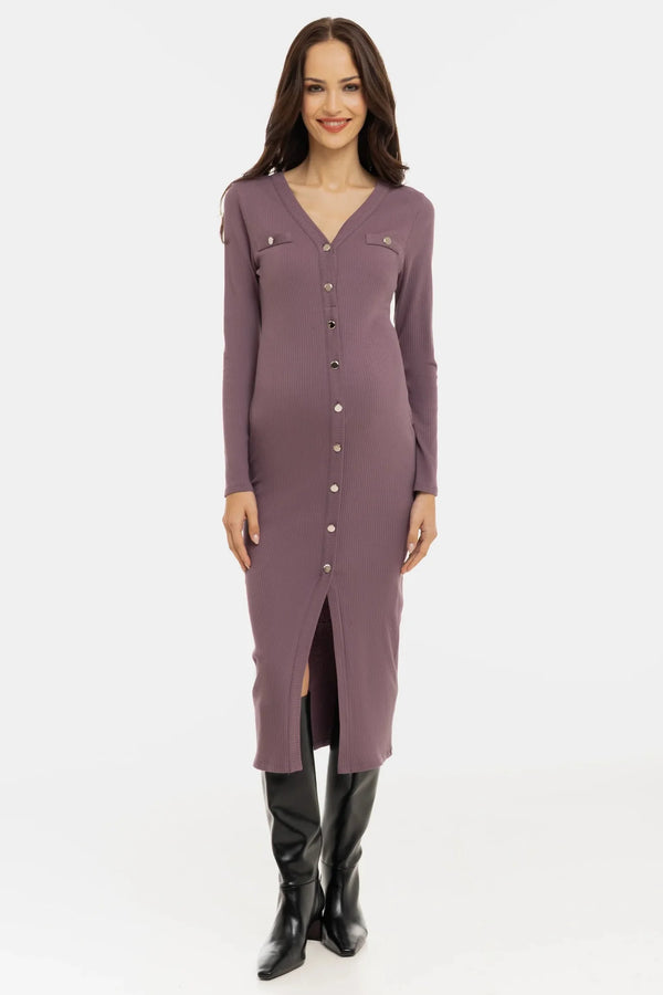 Rochie din bumbac rib pentru gravide și alăptare – roz prăfuit