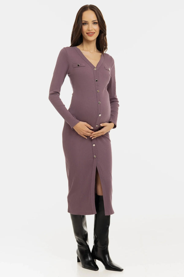 Rochie din bumbac rib pentru gravide și alăptare – roz prăfuit