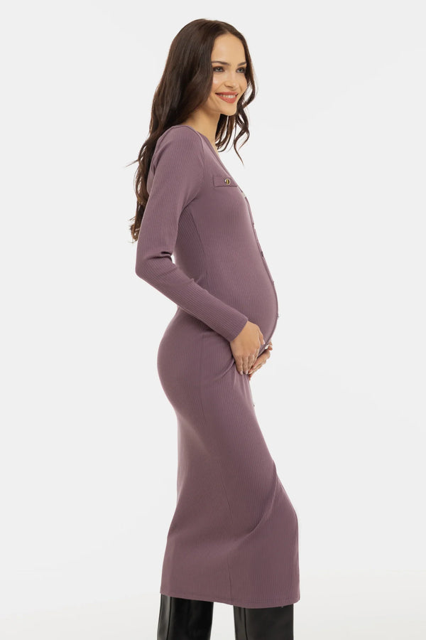 Rochie din bumbac rib pentru gravide și alăptare – roz prăfuit
