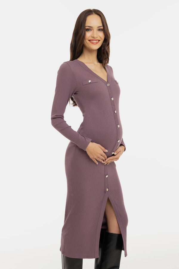 Rochie din bumbac rib pentru gravide și alăptare – roz prăfuit