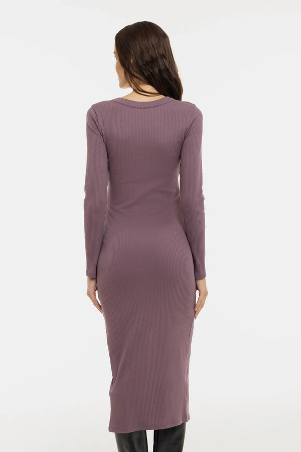 Rochie din bumbac rib pentru gravide și alăptare – roz prăfuit