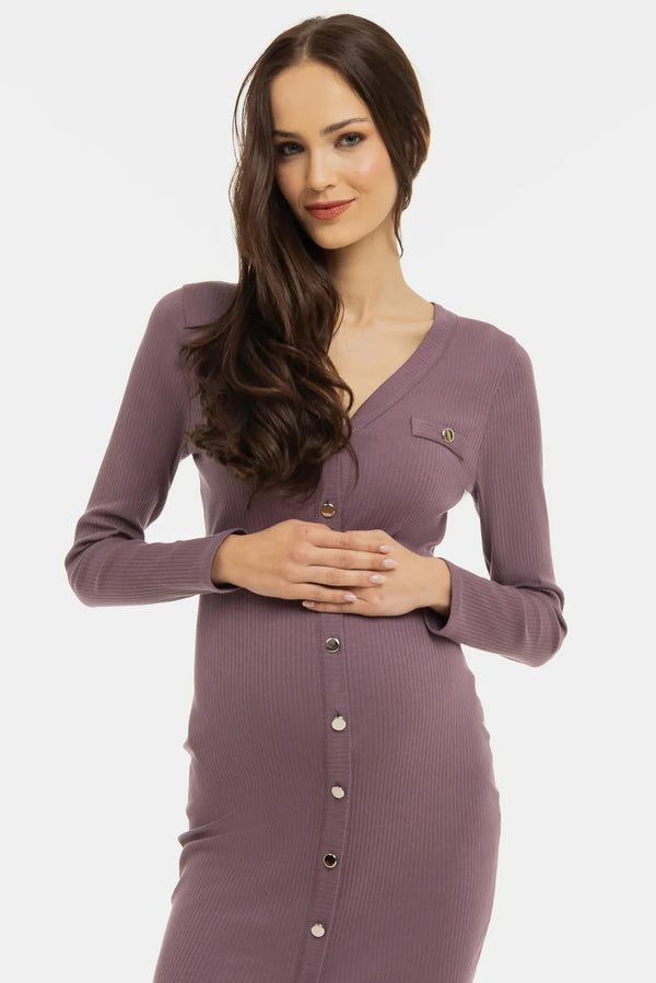 Rochie din bumbac rib pentru gravide și alăptare – roz prăfuit