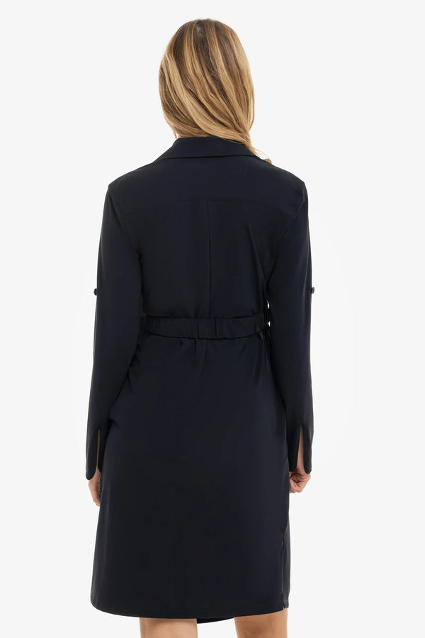 Rochie elastică cu guler pentru gravide și alăptare – bleumarin