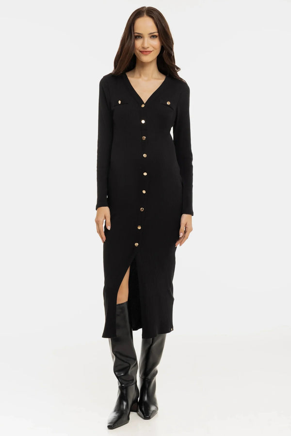 Rochie din bumbac rib pentru gravide și alăptare – neagră