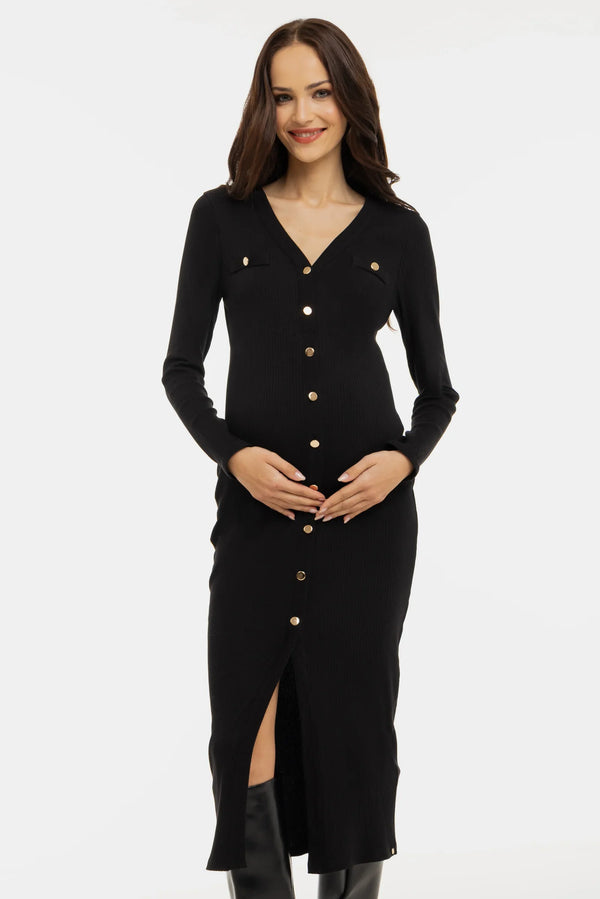 Rochie din bumbac rib pentru gravide și alăptare – neagră