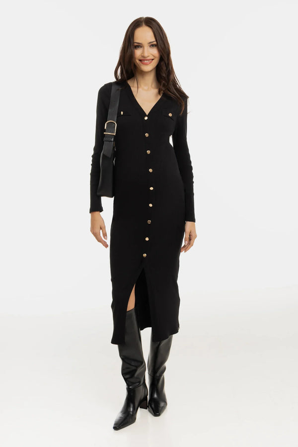 Rochie din bumbac rib pentru gravide și alăptare – neagră