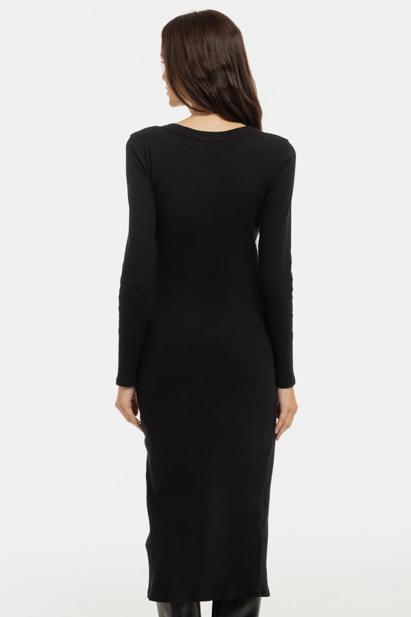 Rochie din bumbac rib pentru gravide și alăptare – neagră